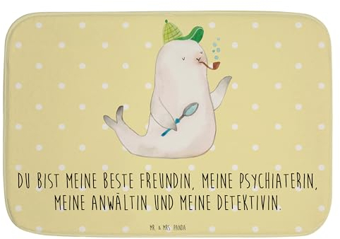 Mr. & Mrs. Panda Badteppich Robbe Sherlock - Geschenk, Badteppiche, lustige Sprüche, Duschvorleger, Tiermotive, Teppich Badezimmer, Badgarnitur,