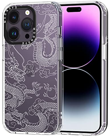 MOSNOVO für iPhone 14 Pro Hülle – Durchsichtige, schlanke, stoßfeste TPU+PC-Handyhülle, [6,6 Fuß Fallschutz/Anti-Abziehen] - Weißer Drache