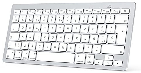 Teclado Bluetooth para Mac OS, OMOTON Teclado inalámbrico para Apple MacBook Pro 13 14 16/ Air/Mini, iMac, iMac Pro, Mini, QWERTY ES Layout, Diseño específico para Mac, Plata
