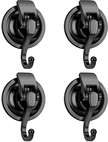 QZDAFFIC 4 PCS Suction Hooks, Vacuum Suction Cup Hooks for Hanging Heavy Duty Hook, Waterproof Shower Hooks Extra Strong with Maximum Load 5KG for Bathroom Kitchen Window Wreath (Black)