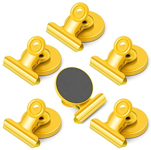 Magnetklammer, 6 Stück Gelb Kühlschrankmagnete, Magnete für Magnettafel, Magnete mit Klammern, Kratzfreie Magnetische Klammern, Starke Magnet Klammern für Fotos, Aufkleber, Taschen
