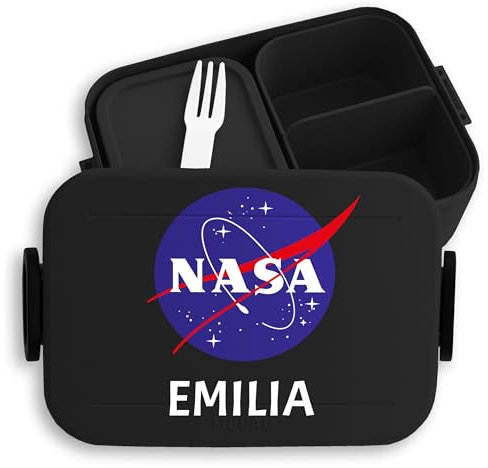 Kinder Bento Box Midi Lunchbox für Mepal Bentobox - Weltall - Nasa Logo Raumfahrt Weltraum Astronaut - 900 ml - Schwarz - brotdose jungen schule rakete space jausenbox einschulungsgeschenk