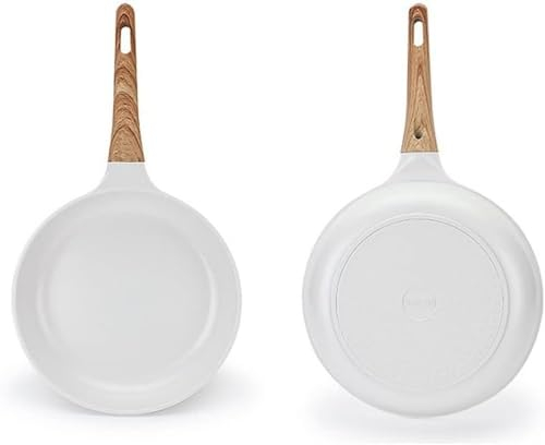 LRTYZBD Poêle à frire antiadhésive en céramique blanche avec poignée en bois, poêle à omelette, poêle à gaz domestique, steak, diamètre de l'ouverture : 20 cm