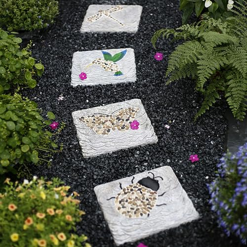 Elitix Stepping Garden Stones Square Step Gardening Stones with Pebble, Outdoor Walkway Stepping Lawn Stone Set Concrete Material, 31x21cm Tiles for Decorative Garden Path(Color:A set)
