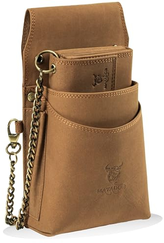 MATADOR Kellnerbörse Leder #VICIO inkl. XXL Kellnertasche mit Gürtel Schlaufe, Luxus Kellner Geldbörse mit edler Geschenk Box und RFID Schutz inkl. robuster Metall Kette, Braun Hell