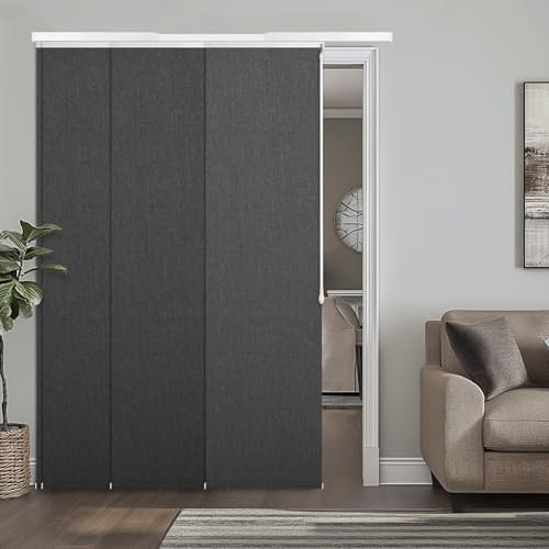 Heefen Adjustable Panel Track Blinds Blackout, 4 Panels Sliding Vertical Blinds, Retractable Track 108.5-188cm W, Trimmable Panel Up to 244cm H, Dark Grey