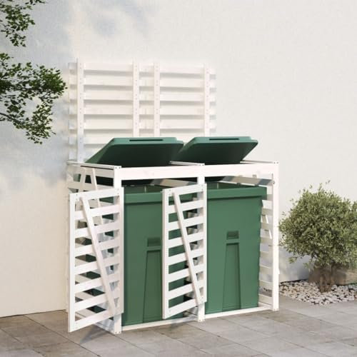 Sufrk Housse de poubelle double blanc en bois massif de pin, housse de poubelles, pour extérieur, cachant poubelle, boîte à déchets