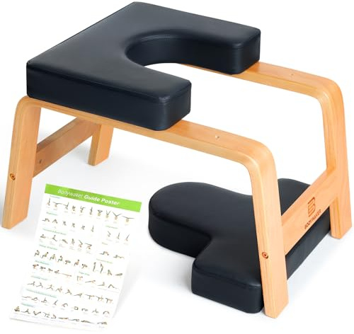 BODYWAKER Yoga Headstand Bench, Stand Yoga Chair for Balance Training, Core Strength Building, Upside Down Chair for Relaxation, Handstand Trainer Inversion Chair for Home Gym (Wood Black)