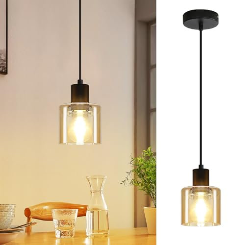 ZMH Lámpara Colgante Vintage de Mesa de Comedor - Lámpara de Vidrio E27 Negra Retro de 1 Bombilla para Comedor (Sin Bombilla)