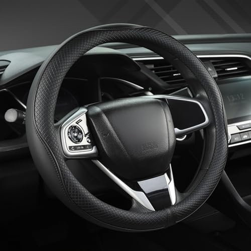 GIANT PANDA Lenkradbezug Leder, Auto Lenkradbezug, Lenkradschutz Universal 37-38 cm, Lenkradhülle Schwarze Kompatibel mit VW, BMW, Mercedes, Kia, FIAT, Tesla, Toyota für Runden Lenkräder