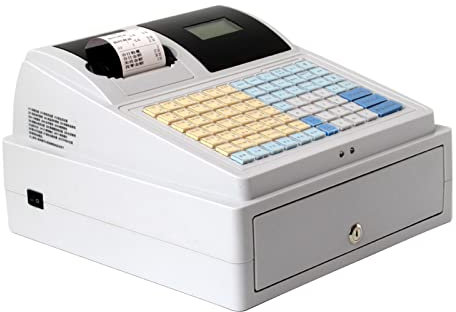 IUBGFTO Elektronische Registrierkasse für Einzelhandel/Restaurant, gewerbliche Registrierkasse mit 8 digitalen LED-Kundenanzeigen und abschließbarer Schublade, 3 Scheine/4 Münzen