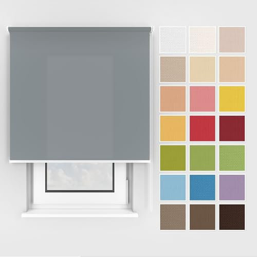 Estika Rollo mit Bohren Deckenmontage und Wandmontage, Breite: 130 cm, Höhe: 150 cm, Farbe: Grau 1, 25 Stoff Farben, Fenster rollos für innen, Sichtschutz für Fenster und Balkontür