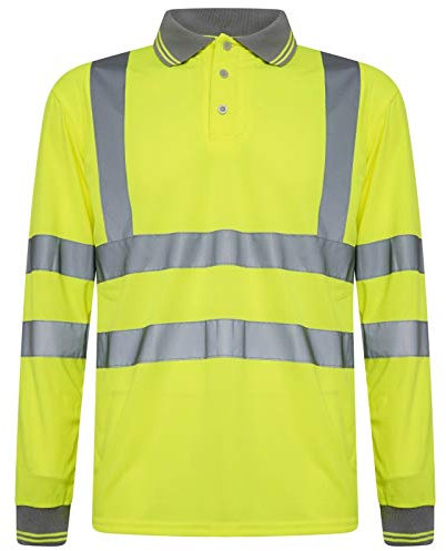 FAIRY BOUTIQUE® Hi Viz High Visibility Long Sleeve Polo Shirts, Mens Reflective Tape Safety Hi Vis Security Work Breathable Lightweight Workwear T-Shirt Tops (Yellow, Medium)