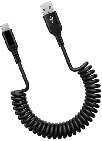 1PCS Coiled USB A to USB C Cable,Retractable Android Auto Cable - Fast Charging for iPhone 15 16, Samsung & Android Charger (6FT Retractable)
