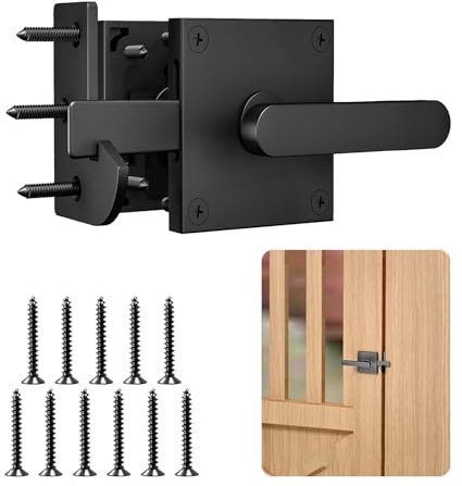 Double-Sided Gate Latch, Black Aluminum Door Latch for Wooden Gates, Heavy Duty Shed Door Latch for Barn, Garden, Backyard and Outdoor Fence