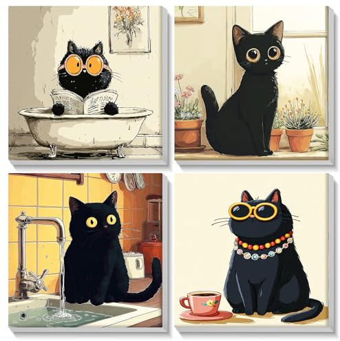 KEYIFA 4 Pack Chat Peinture Numero avec Cadre Adultes, Painting by Numbers Kits Débutants, DIY Animal Toile Peinture Numero Art Loisirs Créatifs Adultes, Décoration Intérieure Maison 20x20cm