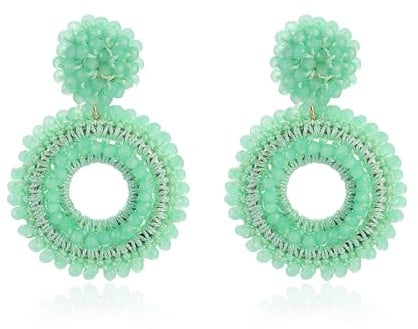 Hellgrün Boho Ohrringe Hängend für Damen Handgewebte Vantage Leichte Statement Ohrringe mit Perlen Modische Geschenke Schmuck