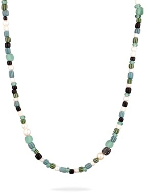 Kuzzoi Collier pour homme avec perles de coquillage (6-8 mm) et perles en verre pour homme en argent sterling 925 fait à la main Longueur : 50 cm