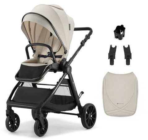 Kinderkraft VESTO 2 Buggy Kinderwagen bis 22 kg, wendbarer Sitz, Einhand Falten, kompakt, Federung, große Räder, Travel System, Zubehör Set, Beige