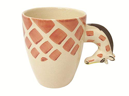 TAZA MUG CERAMICA CONICA 340 ML LISA Y CRAQUELET INFANTIL ASA FORMA ANIMAL JIRAFA