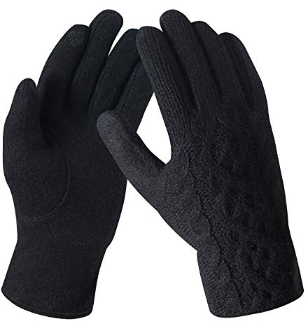 Bequemer Laden Damen Wintersport Handschuhe Dick Fleece Strick Handschuhe Touchscreen Warme Winterhandschuhe für Outdoor Garten mit Warme Fleece Futter & Wolle Haken, Schwarz, Einheitsgröße