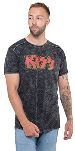 KISS T Shirt Classic Band Logo Nue offiziell Herren Schwarz Snow Wash