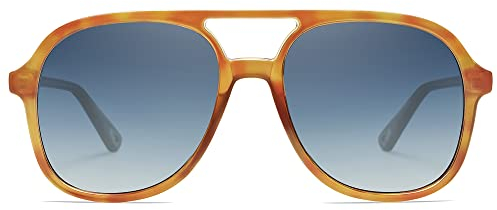 SOJOS Sonnenbrille Herren Damen Retro, Vintage Polarisiert Verspiegelt Groß Eckig 70er Jahre Rechteckig Unisex UV400 Schutz Brille SJ2174, Karamellschildpatt/Gradient Grau