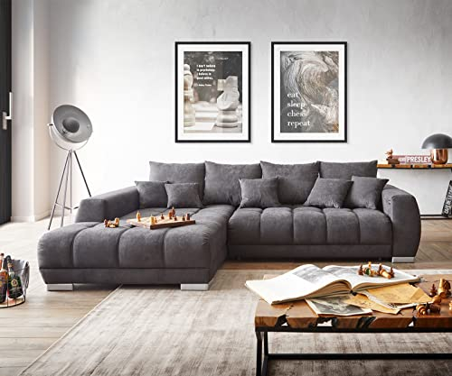 DELIFE Sofa Nabor Mikrofaser Schwarz 300x230 cm Recamiere li. + elektr. Vorziehfunktion