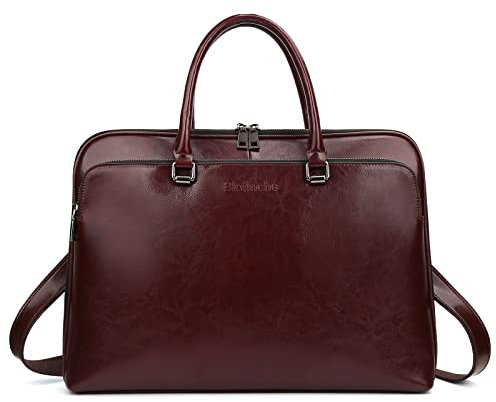 Blofinche Laptop Messenger Umhängetasche: Echtes Leder Arbeit Aktentasche 13,3 15,6 Zoll Designer Handtasche, Kaffee, 15.6 inch