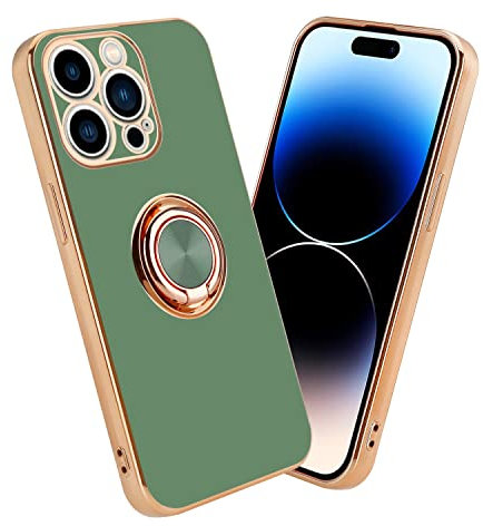 Cadorabo Hülle kompatibel mit Apple iPhone 14 PRO Schutzhülle TPU Silikon Case mit Ring Design mit Kameraschutz Slim Kratzfest Weiche Gummi mit Rundumschutz Case Hülle für iPhone 14 PRO in Grün