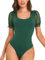 EVELIFE Women's Bodysuit Top Sleeveless Slim Fit Swiss Dots Mesh Puff Sleeve Casual Lace Jumpsuit Tops Blouse Shirts(Green S)