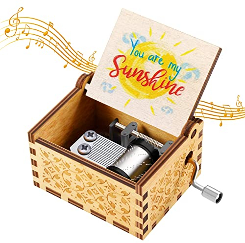 SVUPUE Holzspieluhr, Handkurbel Hölzerne Spieluhr, Vintage Gravur Musikbox, Geburtstagsgeschenk, You Are My Sunshine, Weiß