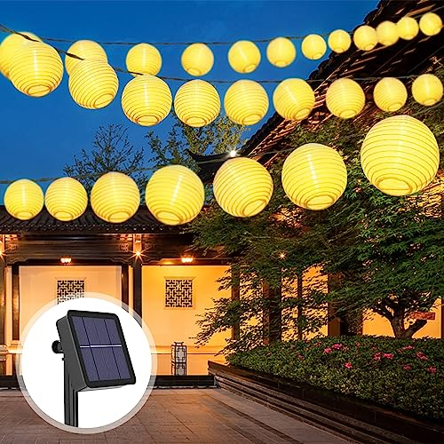 NEOVSUNY Solar Lichterkette Lampion Außen 6.5 Meter 30 LED Laternen 8 Modi Solar Lichterkette Aussen Wasserdicht Solar Beleuchtung für Garten Balkon Hof HochzeitWeihnachten Fest Party Deko Warmweiß