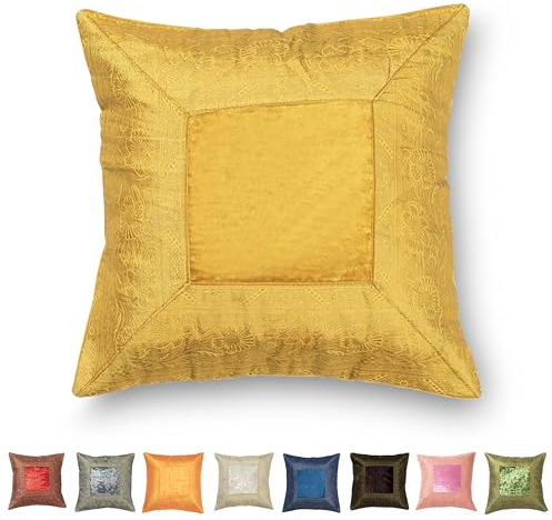 Aga´s Own - Orientalischer Kissenbezug aus Samt Brokat & Reiner Baumwolle - Luxus Kissenbezüge in 17 Farben & 8 Größen - Orient Kissenhülle - Kissenbezug Samt Brokat & Baumwolle (30 x 30 Gold Gelb)