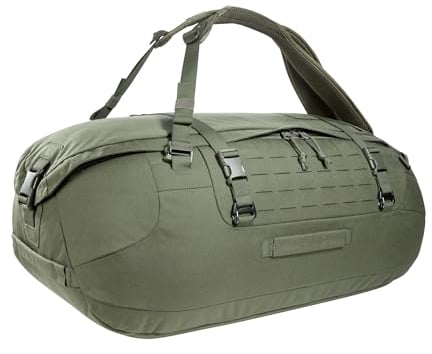 Tasmanian Tiger TT Duffel 65 L Taktische Reise-Tasche Duffel Bag für Herren mit Rucksack-Funktion und Molle-System, abschließbar, 65l Volumen, Oliv