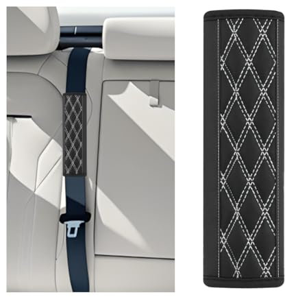 Osilly 2 x Auto-Sicherheitsgurt-Bezug, Leder-Sicherheitsgurt-Nacken-Schulterschutzpolster, Auto-Innen-Sitzgurt-Geschirr, Zubehör, universell für SUV, Limousine, LKW (weiß)