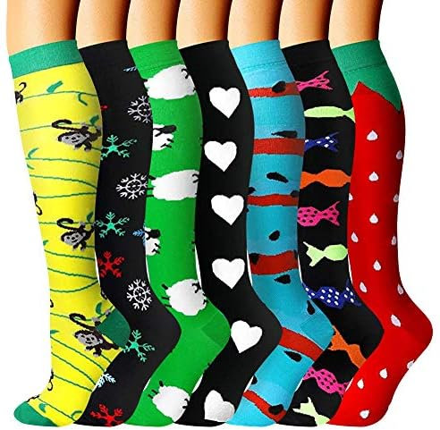 Losvcbcx Kompressionsstrümpfe,2/7 Paar Kompressionssocken für Damen und Herren mit 15–20 mmHg sind die besten Sport- und Medizinstrümpfe für Krankenschwestern auf Flugreisen