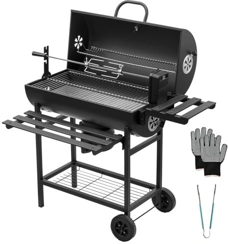 TEENO Grille Barbecue,Barbecue Charbon de Bois avec Grille de Cuisson XXL Grande Taille,Gants Anti-BrûLures, ThermomèTre,Tiroir à Cendres, éVent RéGlable(Upgraded (With Chicken Grill))