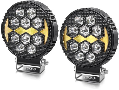 BraveWAY Feux Additionnels Moto 90W 20000LM Ambre Blanc HI LO 6 Modes Stroboscope LED Avec Harnais De CâBlage phare additionnels moto IP68 Pour Moto Camion UTV ATV Pickup