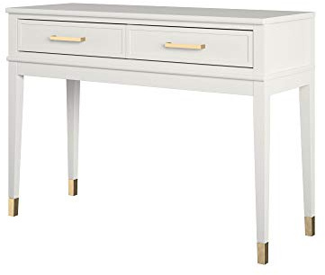 Westerleigh Konsolentisch Weiß, 105 x 40 x 76 cm, Flurtisch mit 2 Schubladen und Bogengriffen, moderner Konsolentisch aus MDF für Eingangsbereich, Wohnzimmer und Schlafzimmer