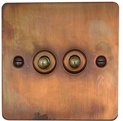 G&H FTC282 Flat Plate Tarnished Copper 2 Gang 1 or 2 Way Toggle Light Switch
