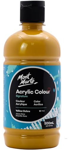 Mont Marte Signature Gelber Ocker Acrylfarbe, 500 ml, seidenmattes Finish, geeignet für Leinwand, Holz, Stoff, Leder, Pappe, Papier, MDF und Kunsthandwerk