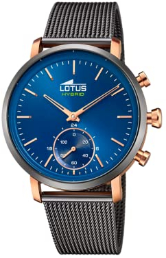 LOTUS Herren Smartwatch Hybrid Connected Edelstahl Grau-Rosegold-Blau, Durchmesser: 42mm, Wasserdichtigkeit: 10 Bar, 18805/2