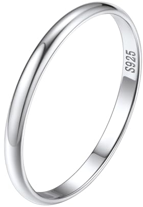 Silvora Dünne Ringe für Damen Herren 925 Silber Stapelbarer Bandring 2mm breit Schlichter Zart Silberring für Hochzeit Memorial in Silber Ringgröße 57(18)