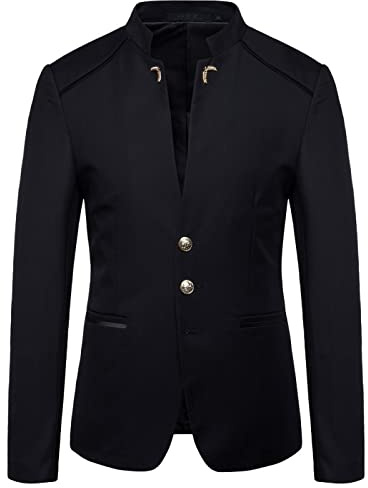 Qinvern Chaqueta de traje con cuello alto y temperamento de color sólido para hombre, cómoda, informal, versátil, simple y delgada, con botones