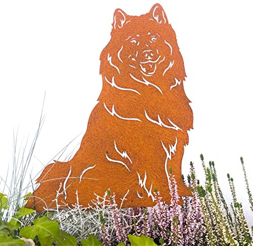 Terma Stahldesign Edelrost Hund Verschiedene Rassen, Handmade Germany, tolle gartendeko aus Rost-Metall, deko rostoptik, Rostfiguren Tiere, rostfiguren Garten, Rostdeko (Samojede)