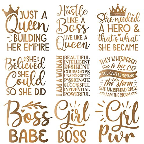Iron On Decals for Clothing 9Pcs Golden Letter Queen Girl Iron On Patches DIY Heat Transfer Stickers for T-Shirt Jean