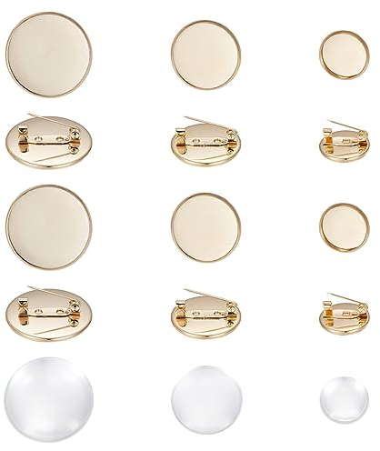 UNICRAFTALE 12 Ensembles 14~25mm Doré Plat Rond Broche Broche avec Cabochons en Verre 304 Plateaux de Broche Acier Inoxydable Broche DIY Kits de Fabrication pour Badge Corsage Nom Tags DIY de Bijoux
