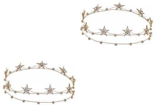 minkissy 2 Stück Pentagramm Stirnband Stern Stirnbänder für Frauen Stern Krone Festzug Kronen Tiara Stirnband für Mädchen Haarschmuck für Frauen Vintage Tiara Party Legierung Haarteil Mode Miss,