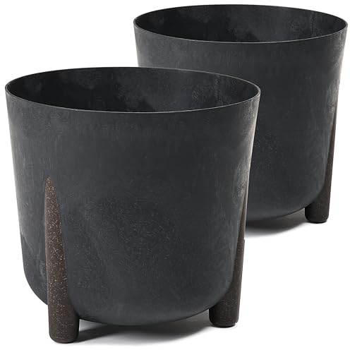 Tymar Blumentopf mit Füßen, 2er-Pack, Runde Form, Übertopf ((2pack) BetonSchwarz, ø 34 cm)